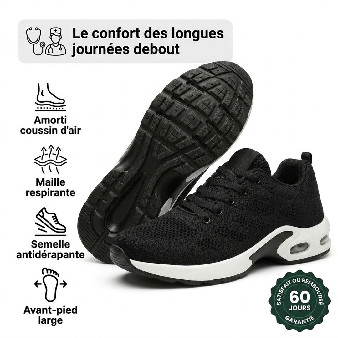 Baskets Orthalya Confort Pro noires, semelle amortie à coussin d'air