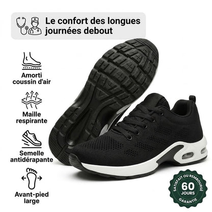 Baskets Orthalya Confort Pro noires, semelle amortie à coussin d'air