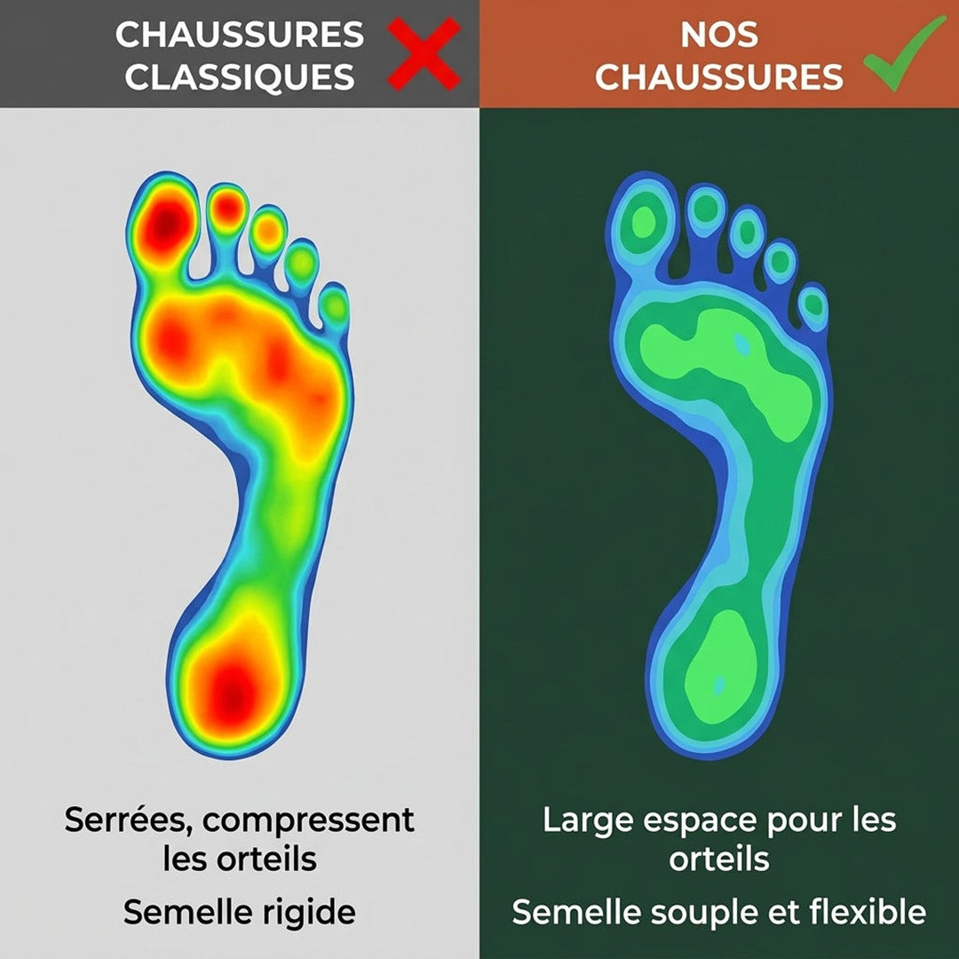 Répartition de la pression du pied : chaussures classiques vs Orthalya