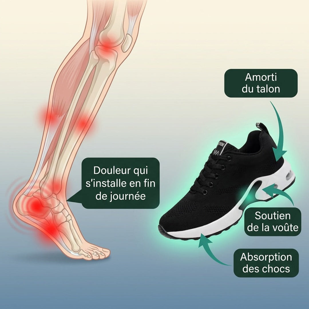 Zones de soutien de la basket Orthalya : talon, voûte, absorption des chocs